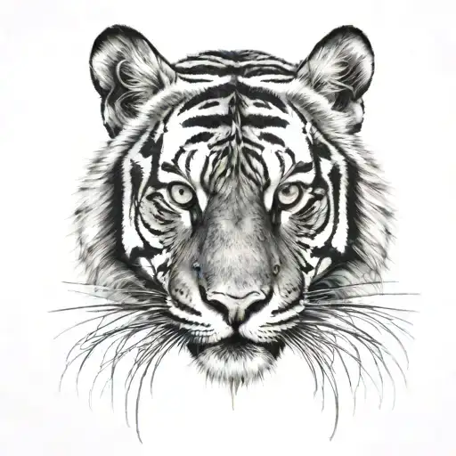 The Face Of A Tiger Where Half Of The Face Is Bionic