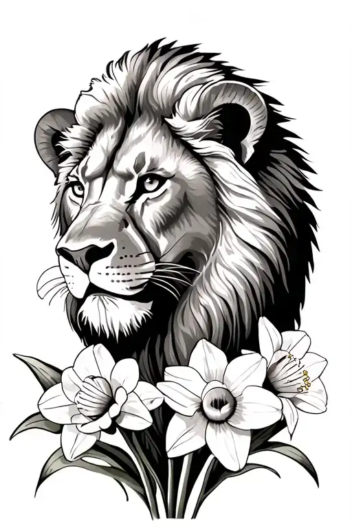 Lion And Daffodils