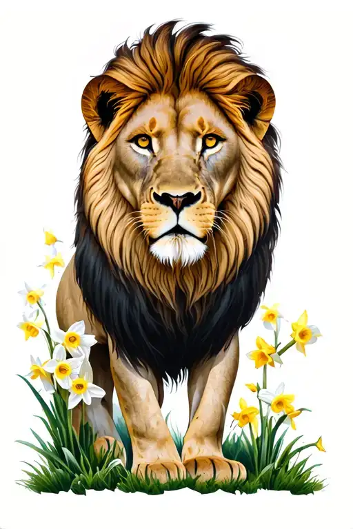 Lion And Daffodils