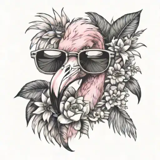 Flamingo Made From Flowers Wearing Sunglasses