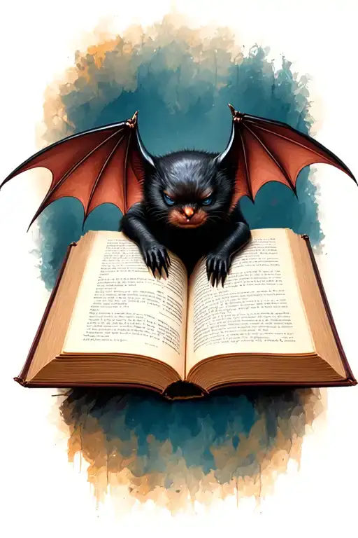 Bat In Front Of Open Book
