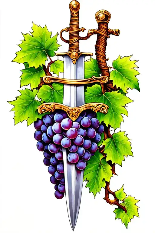 Vineyard Grapevine And Sword Intertwined
