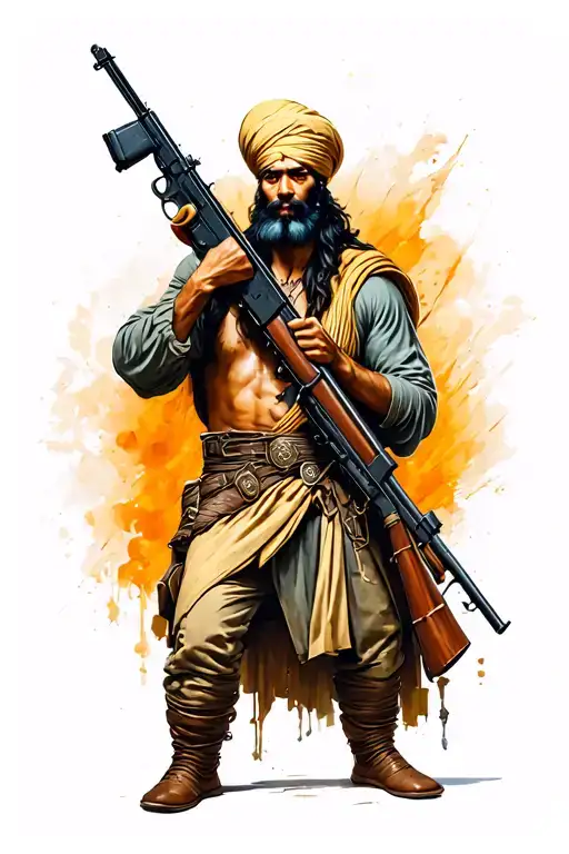 Money Guns Ak47 Sikh Warrior Wielding