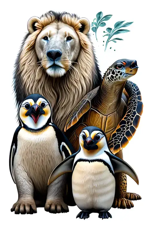 Lion Polar Bear Sea Turtle Penguin And Giraffe