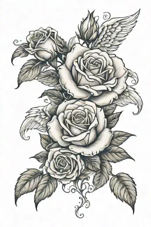 Rose With Cloud Background And Angel Wings