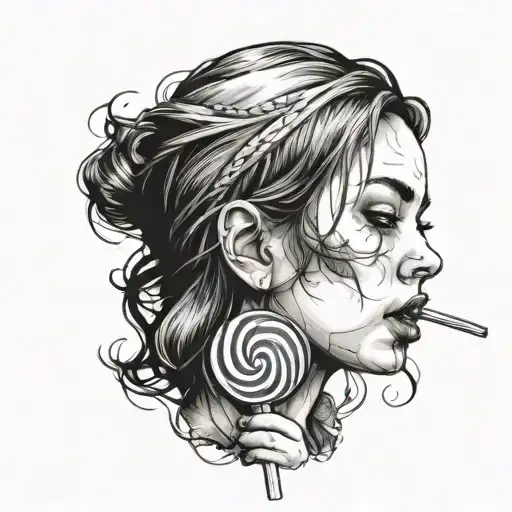 Girl Face With Lolipop In A Mouth