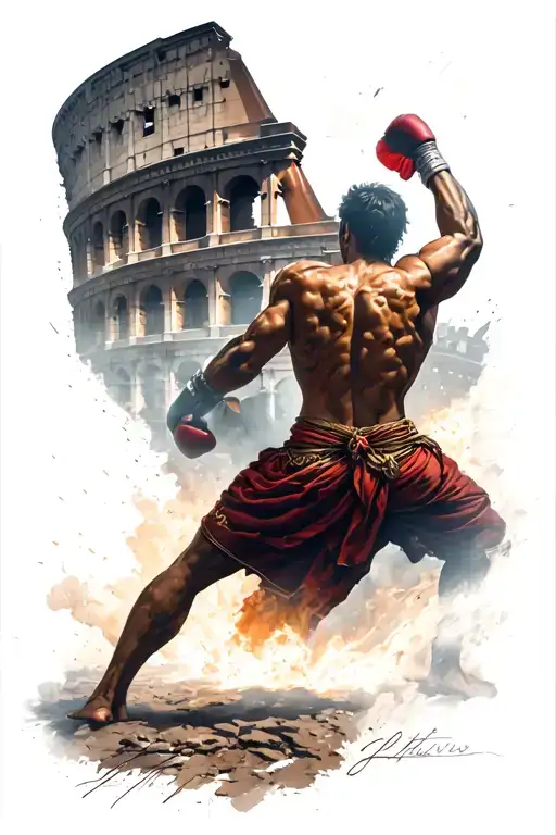 Make The Roman Colosseum And In The Middle A Fighter Defeated Under The Night