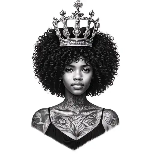 Curly Afro Haired Female With Crown Surrounded