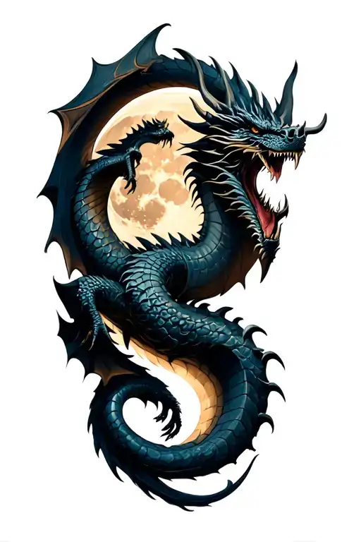 Norse Dragon Intertwined Around The Moon
