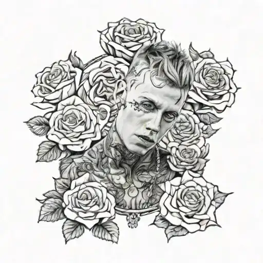 A Realistic Portrait Of Mgk Surrounded By Black Roses