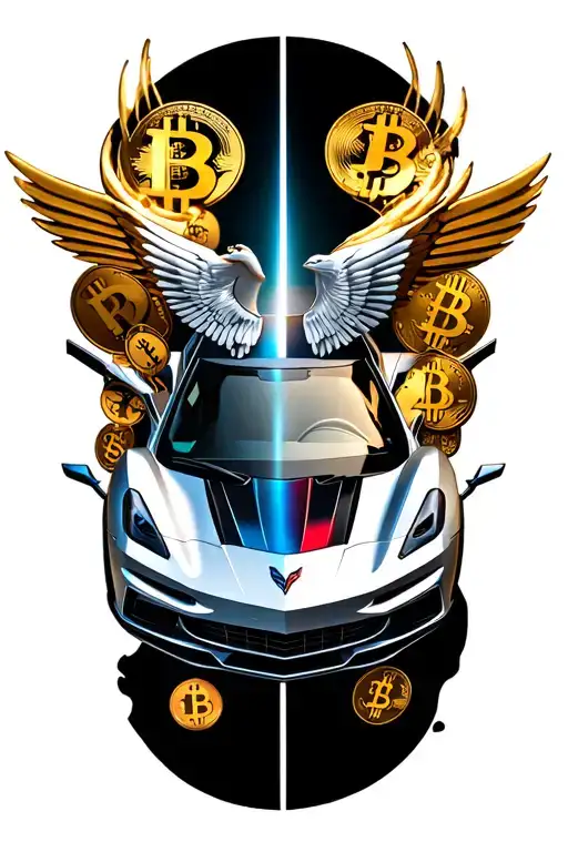 Corvette Emblem Surrounded By Bitcoin Symbols