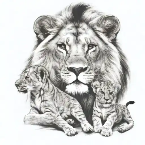 King Lion With 3 Cubs