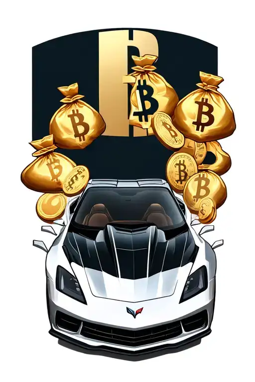 Corvette Symbole Surrounded By Bitcoin Symbols With Money Bags