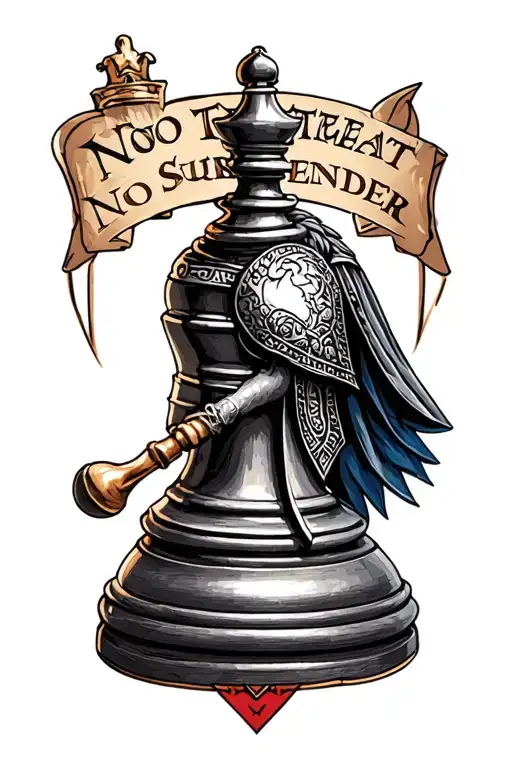 Powerful Masculine Knight Chess Piece With Latin Phrase No Retreat No Surrender