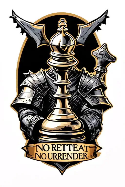 Powerful Chess Knight With Latin Phrase No Retreat No Surrender