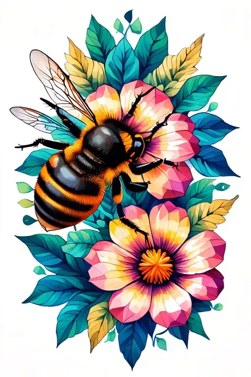 Bee With Flowers Geometric Design Incorporating