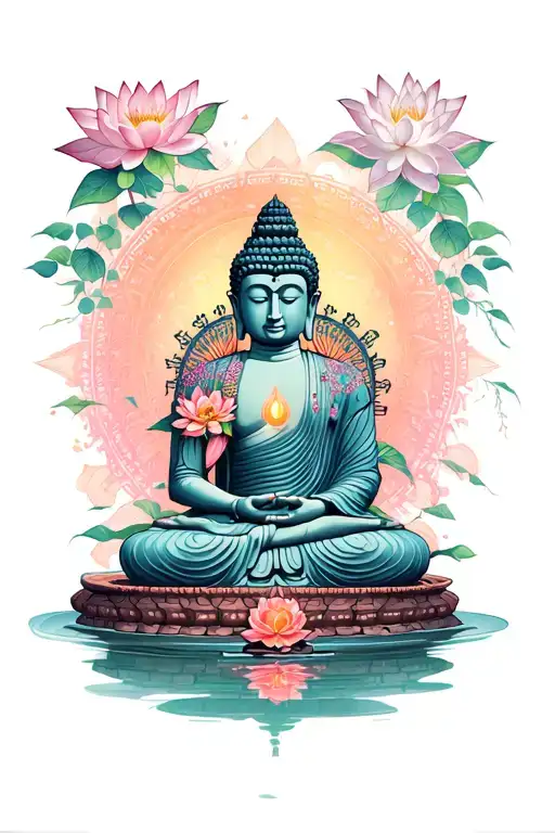 Buddha Lotus Flower Temple Ruins Healing Symbols Mandala