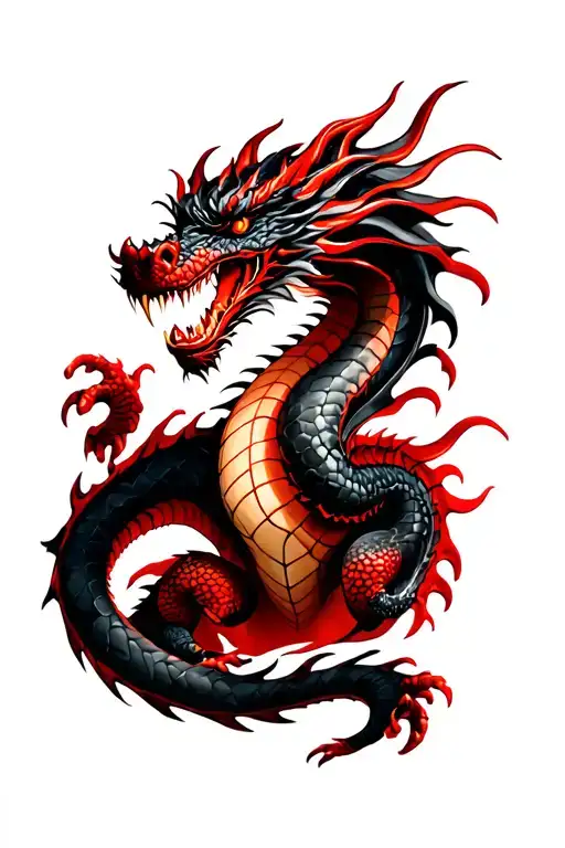 Black And Red Dragon Tattoo Sat Down