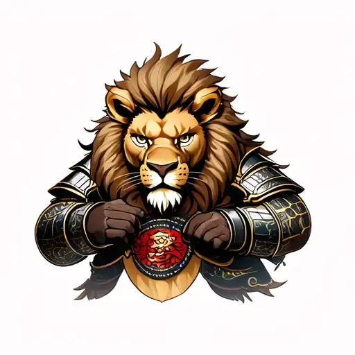 Lion Wearing Samurai Armor Holding