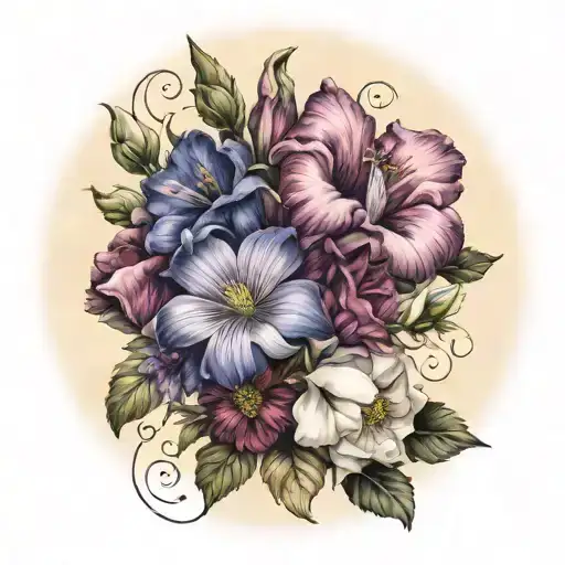 Asters And Morning Glories And Poppy And Gladiolus Bouquet