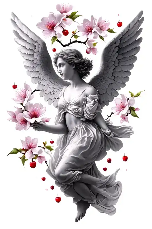 Cherry Blossom And Pedals Falling Angel