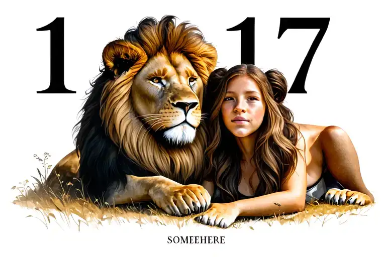 Mom And Daughter Lion And The Number 17 Written Small Somewhere