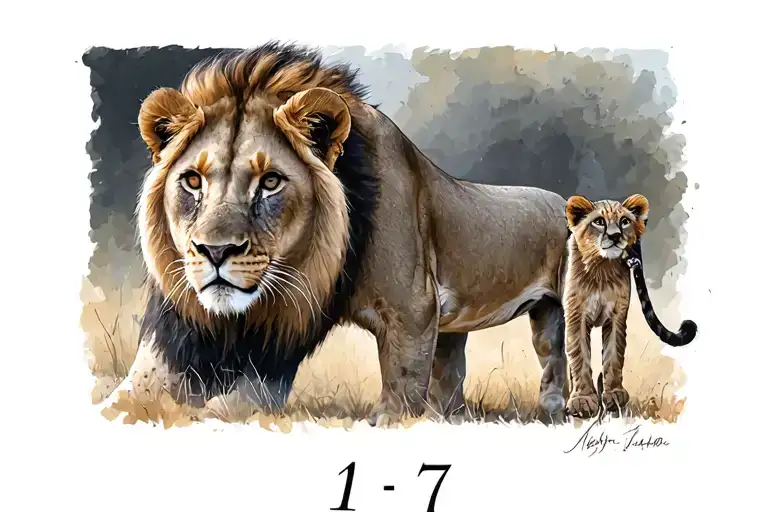 A Lioness And Her Cub With The Number 17 Hidden Somewhere Small