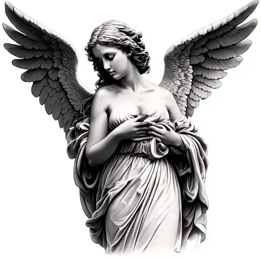 Angel Smocking Cigarette In Black And White