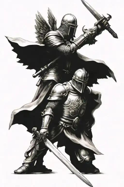 Angel And Knight Holding A Sword