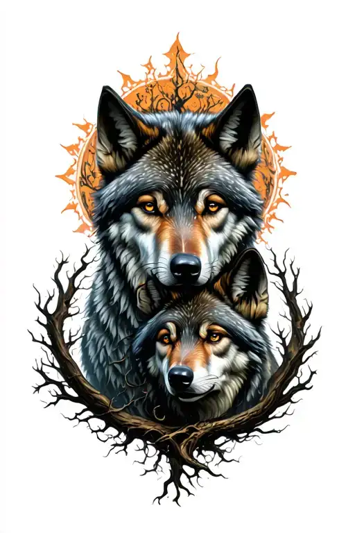 Yggdrasil With 2 Wolves
