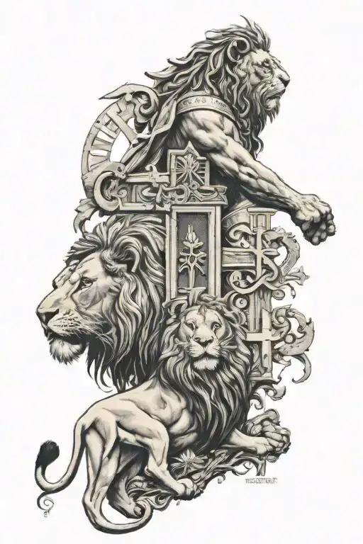 God And Lion With Three Crosses Of Calvary Hill Include The Words