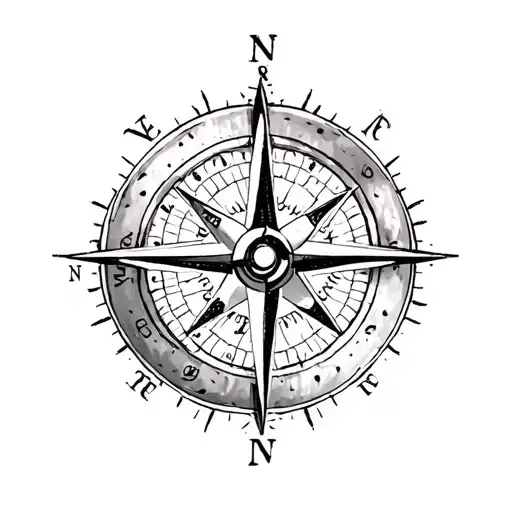 Nautical Old School Compass Black And Gray Realism