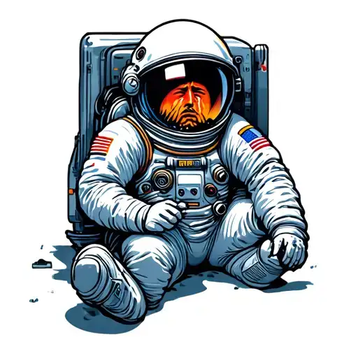 Astronaut Sitting In Space Crying