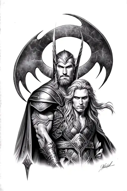 Thor And Loki Realism Black And White