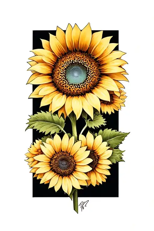 A Tattoo With A Sunflower With Three Daisies Around The Sunflower By The Stem