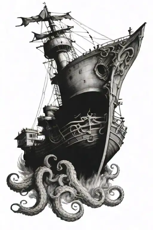 Kraken Pulling A Ship