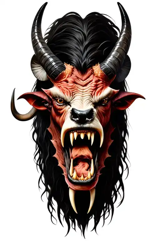Demon With Sharp Teeth And Ram Horns