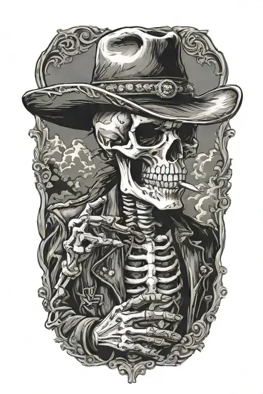 Skeleton Cowboy Smoking Cigar