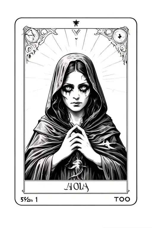 Woman With White Out Eyes Creepy With Cloak Tarot Card