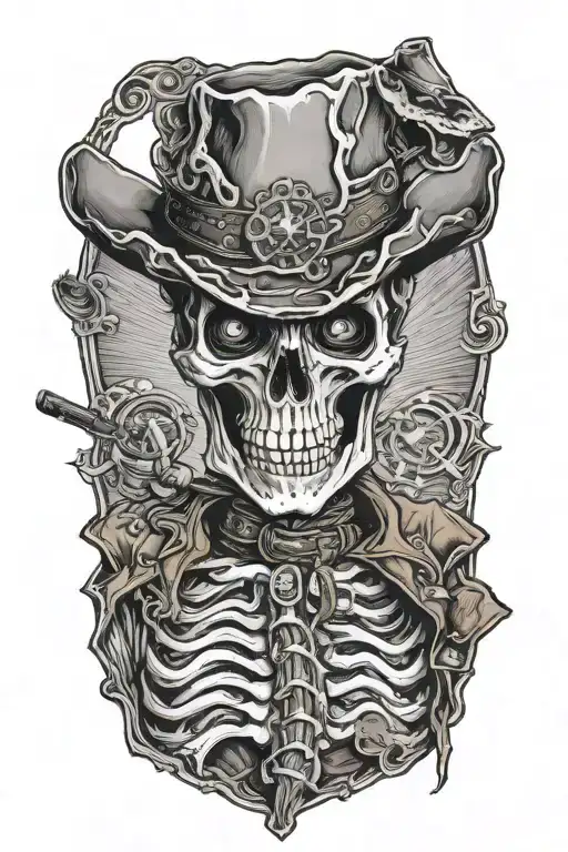 Skeleton Cowboy With A Cigar In Mouth Open