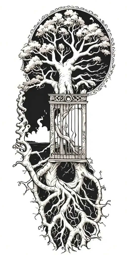 Tree Of Life With Gate To Heaven On Top And Roots Reaching To Hell