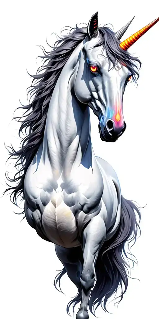 Dark Warrior Unicorn Prepared For Battled With Magic Glowing Eyes