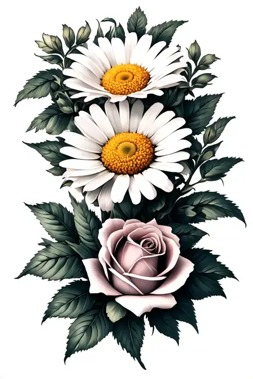 Daisy Flower Intertwined With Two Roses Intertwined