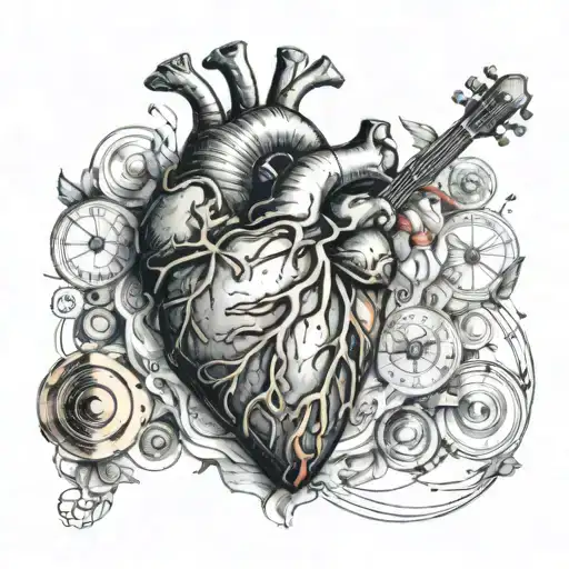 An Anatomical Heart With A Paint Palette And Musical Instruments