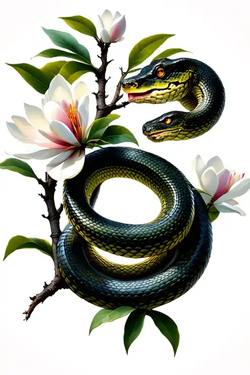 Snake Climbing On Magnolia Branch