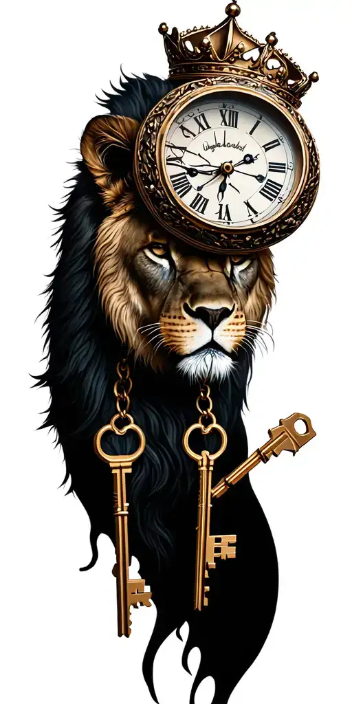 Queen Crown Lioness Broken Timer Locket With Two Keys Vines
