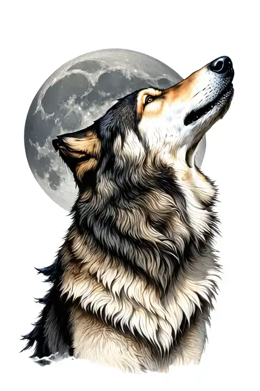 Realistic Wolf Howling On Ledge With Moon In The Background