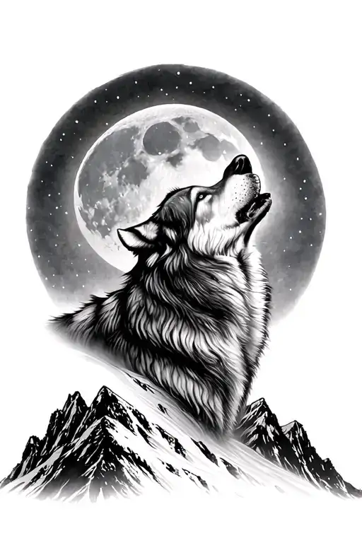 Realistic Wolf Howling On Mountain With Moon In The Background