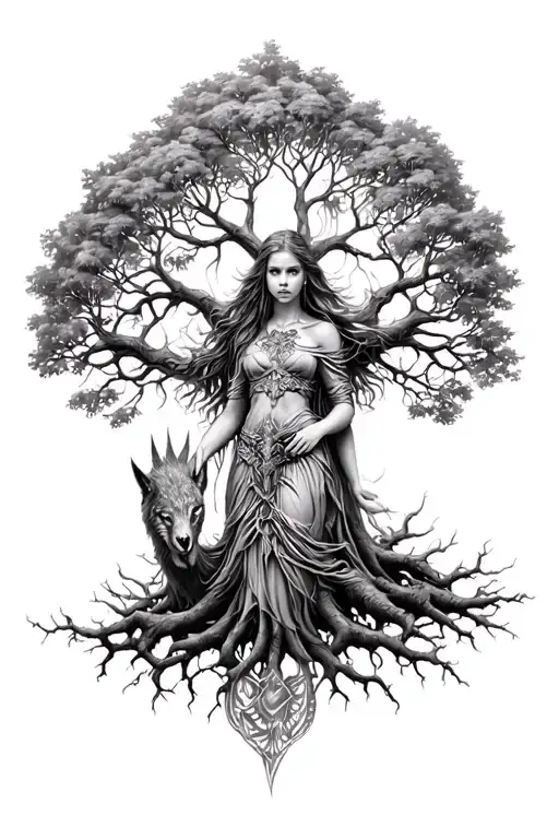 Freya Norse Goddes Growing Together Ygg Drasil Tree