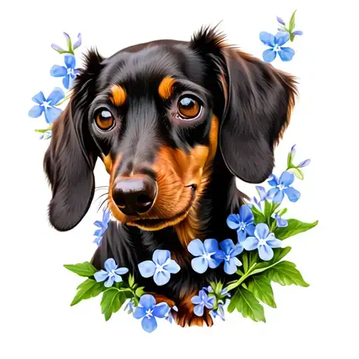 Dachshund With Forget Me Nots